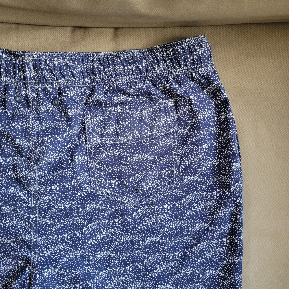 Black Brown 1826 Men's Swim Trunks Blue & White Print Pockets Lined Size…